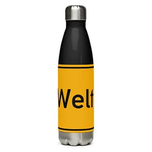 Eine Wasserflasche mit dem Namen Welt Edelstahl Trinkflasche.