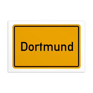 Ein gelbes Schild mit der Aufschrift Dortmund Postkarte.