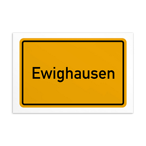 Ein Schild mit der Ewighausen-Postkarte.