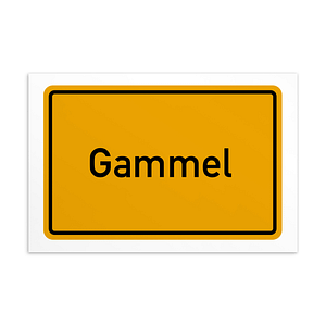 Ein Straßenschild mit dem Wort Gammel-Postkarte.