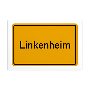 Ein Schild mit der ikonischen Linkenheim-Postkarte.