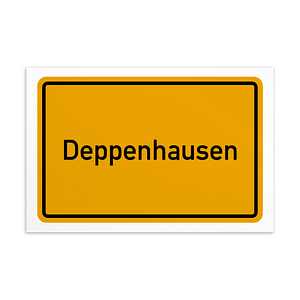 Ein Verkehrsschild im Deppenhausen-Postkarte-Design.