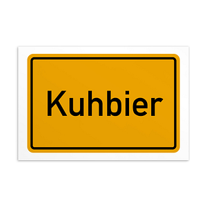 Ein Schild mit der Aufschrift Kuhbier-Postkarte.