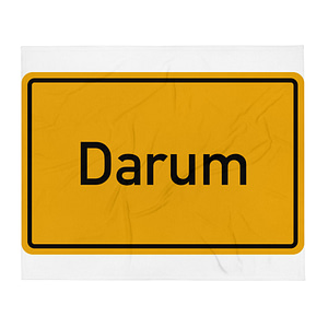 Ein gelbes Straßenschild mit der Aufschrift „Darum“, perfekt für die Tagesdecke-Dekoration.