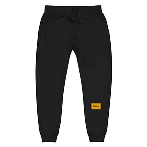 Unisex-Fleece-Jogginghose aus schwarzem Fleece mit gelbem Logo.