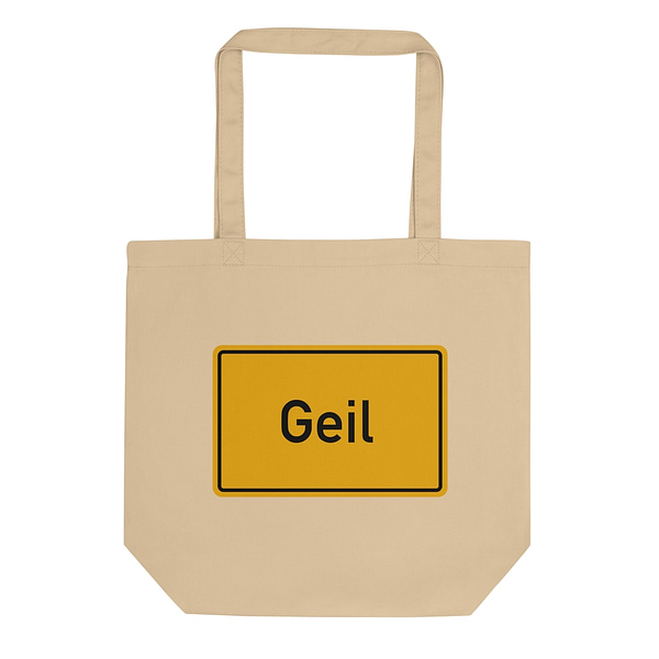 Ein beiger Geil Bio-Stoffbeutel mit der Aufschrift „Gel“.