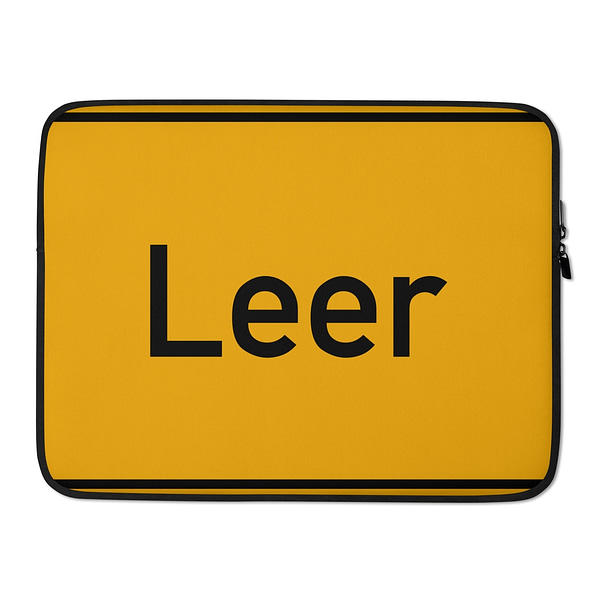Eine gelbe Leer Orion-Laptophülle mit dem Wort Leer darauf.
