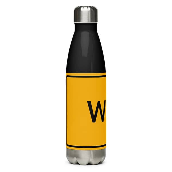Eine Trinkflasche der Marke Welt aus Edelstahl mit Wow-Design.