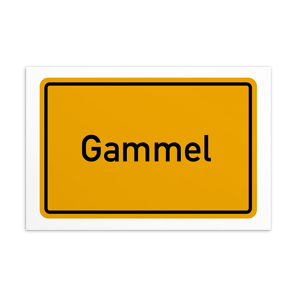 Ein Straßenschild mit dem Wort Gammel-Postkarte.