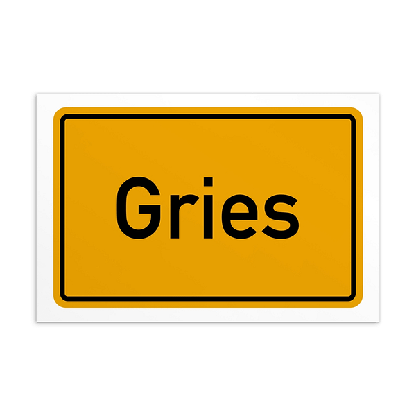 Gries-Postkarte Straßenschild auf Keilrahmen gespannt.