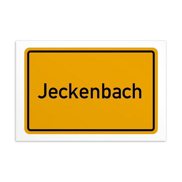 Ein gelbes Jeckenbach-Postkarte-Schild.