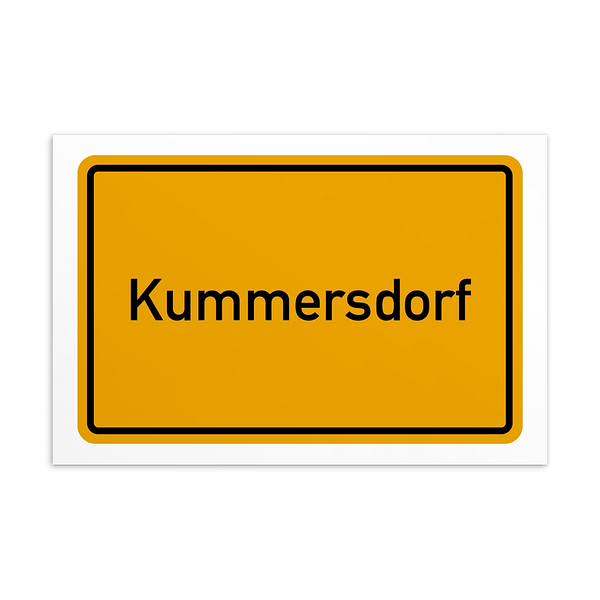 Eine gelbe Kummersdorf-Postkarte mit dem Wort Kummersdorf.