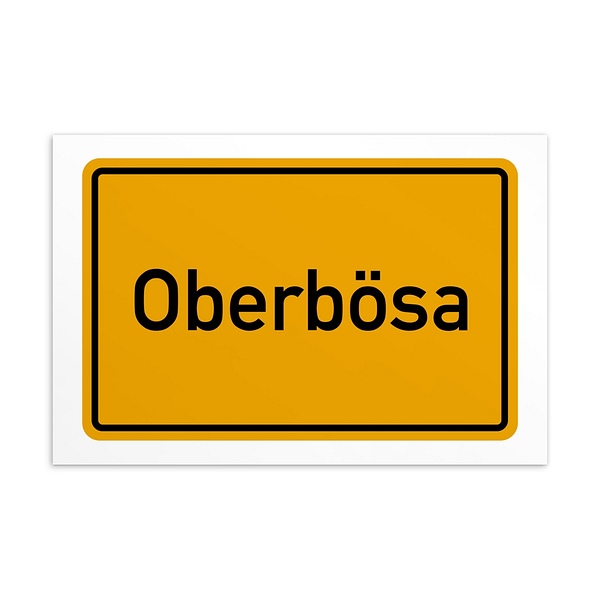 Ein Schild mit der Aufschrift Oberbösa-Postkarte in Gelb und Schwarz.