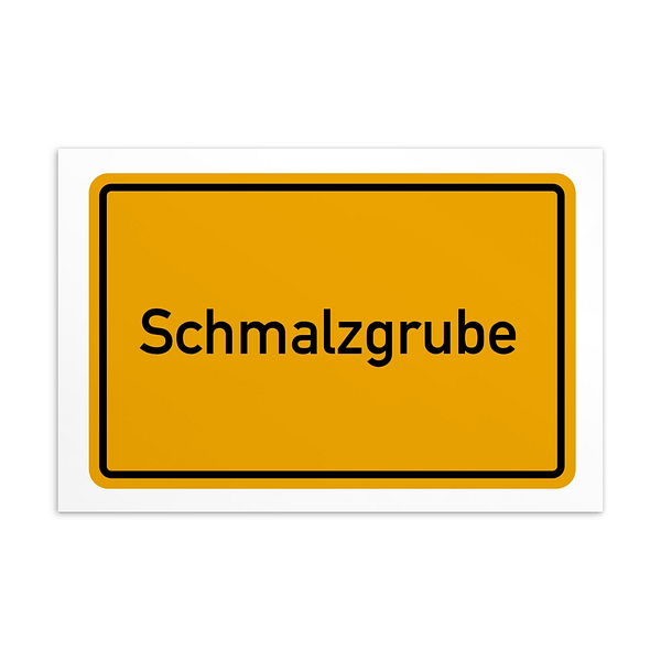 Ein leuchtendes Schild mit der Aufschrift „Schmalzgrube-Postkarte“ in Gelb und Schwarz.