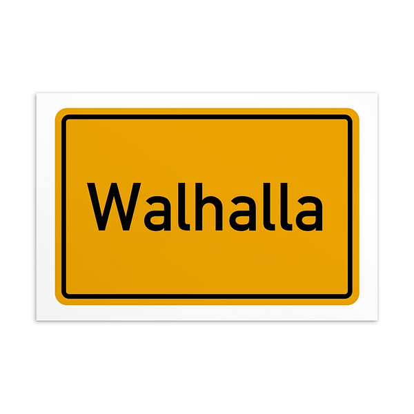Ein Schild mit der Walhalla-Postkarte.