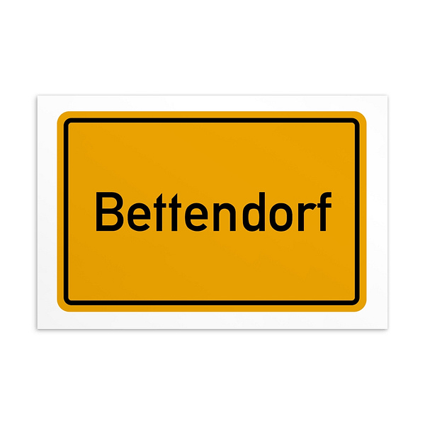 Eine gelbe Bettendorf-Postkarte mit dem Wort bettendorf.
