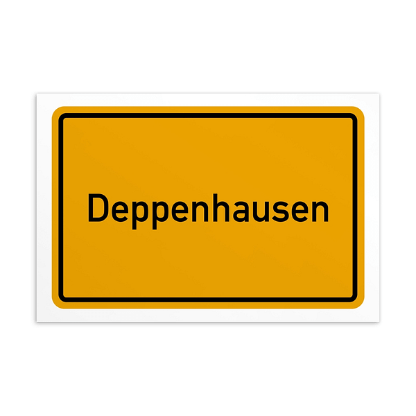 Ein Verkehrsschild im Deppenhausen-Postkarte-Design.