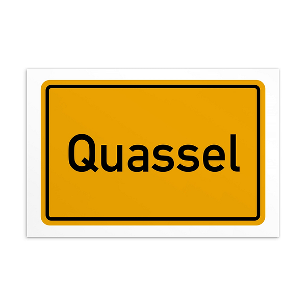 Ein Schild mit der Aufschrift Quassel-Postkarte.