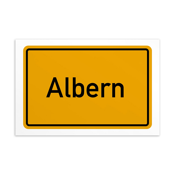 Gelbes Verkehrsschild mit der Aufschrift Albern-Postkarte.