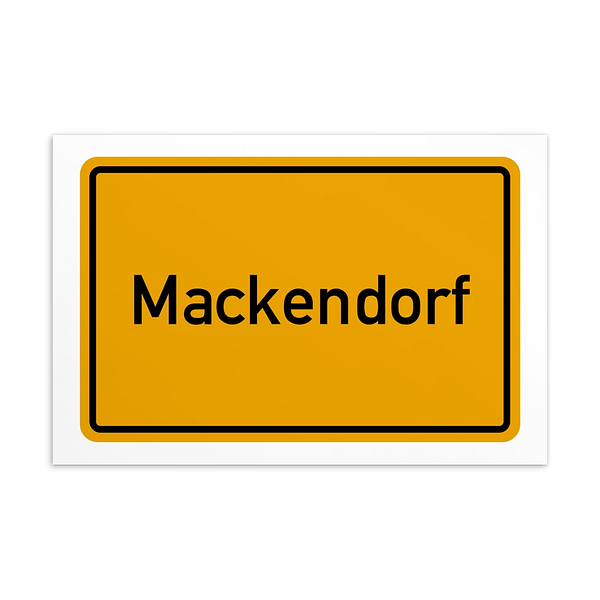 Ein gelbes Schild mit der Aufschrift Mackendorf-Postkarte.