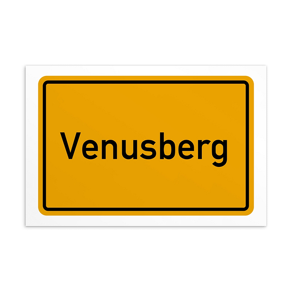 Ein gelb-schwarzes Venusberg-Postkarte-Schild.