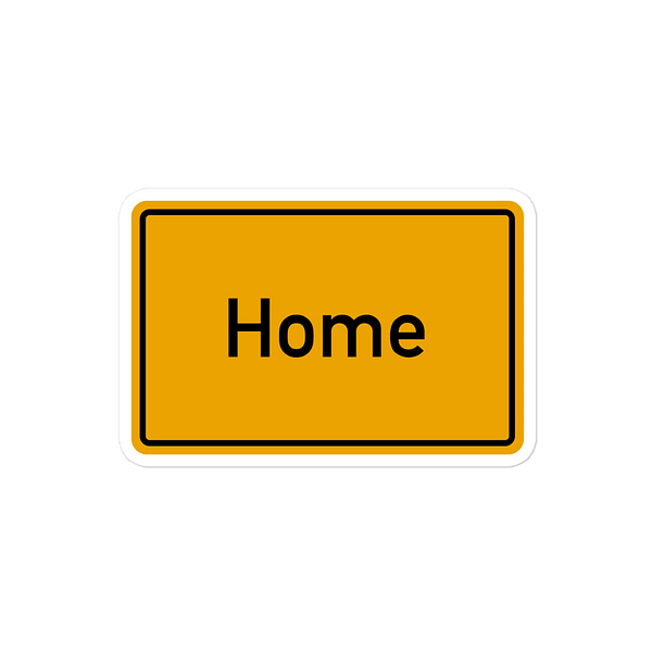 Ein gelb-schwarzes Heimschild auf weißem Hintergrund mit blasenfreien Aufklebern.