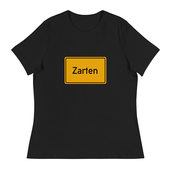 Ein lockeres Damen-T-Shirt mit dem Wort zarten drauf.