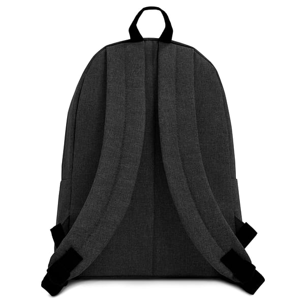 Ein bestickter Rucksack mit schwarzen Trägern.